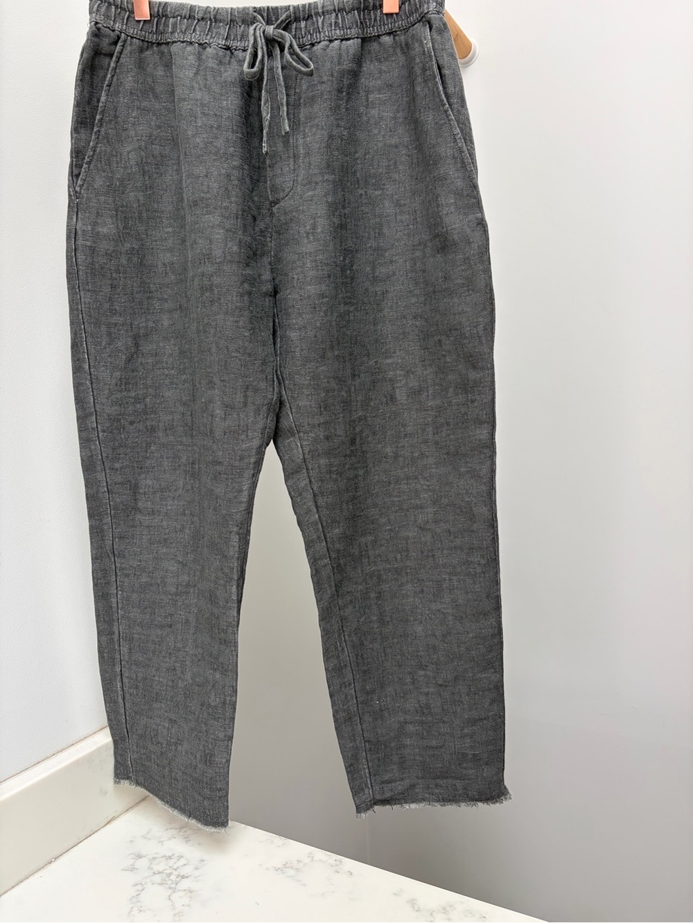 Zara Gray Elastic Waist Linen-Blend Pants